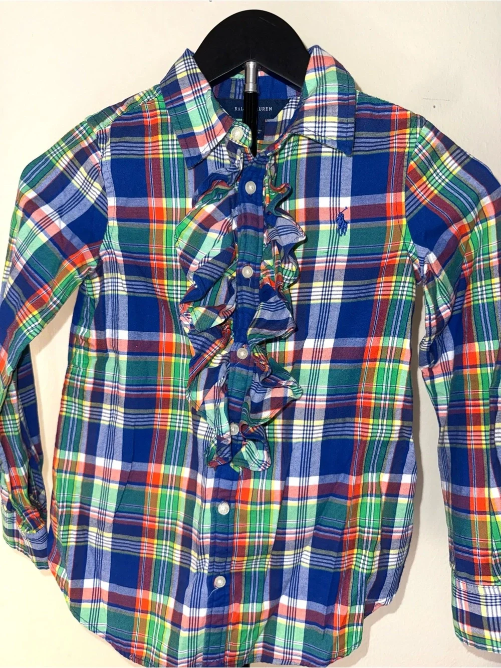 Polo Ralph Lauren Plaid Ruffle Button Down Shirt Girls size 7